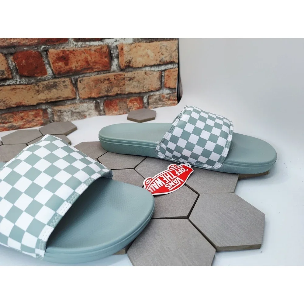 Vans La Costa Slide-On Checkerboard Mint Sage Green Men Sz 12 NWOB Sandals Grey